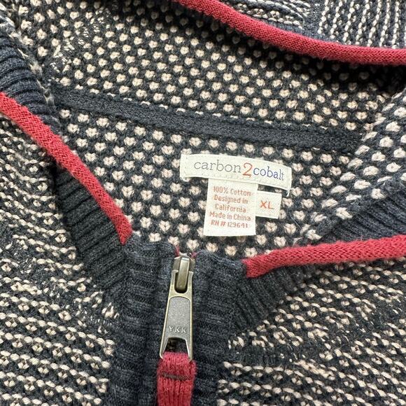 Carbon‎ 2 Cobalt Black Tan Mens L 1/4 Zip Pullover Oslo Textured Sweater Hoodie - Picture 4 of 7